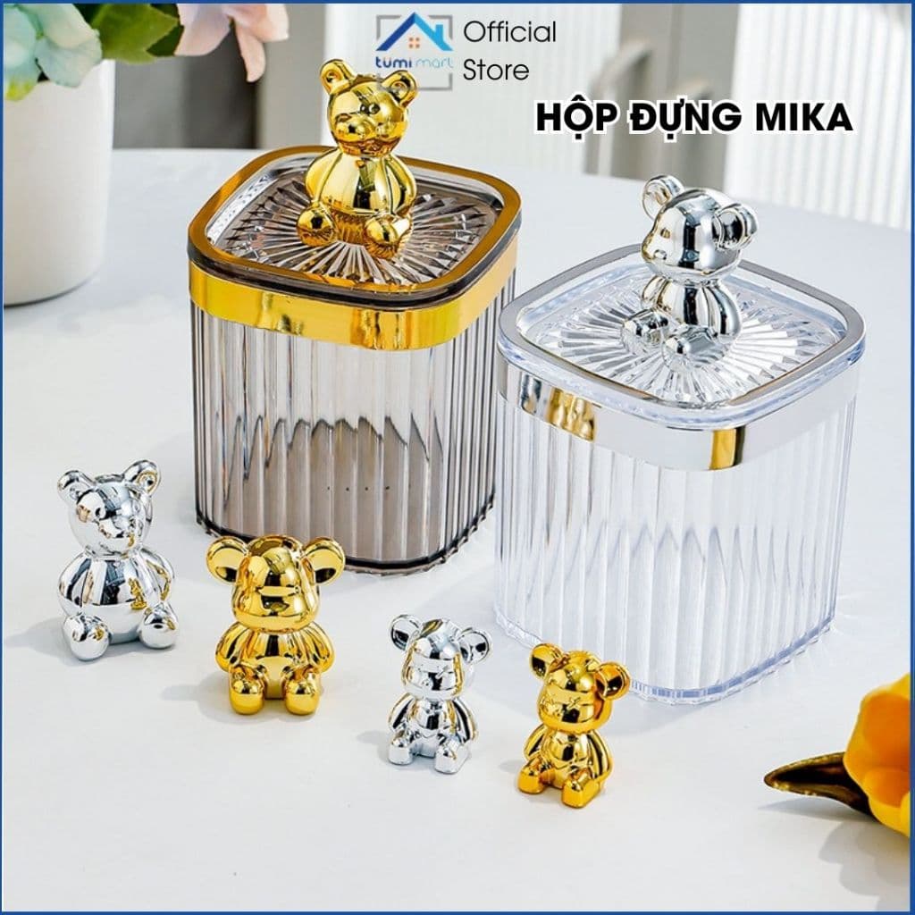 Hộp đựng bánh kẹo tết, tăm bông, hộp MIKA bông tẩy trang tăm xỉa răng trang sức vuông trong suốt