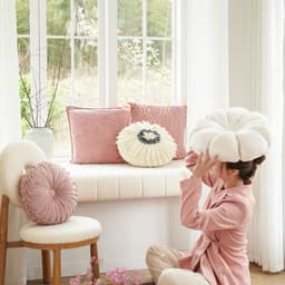 [Hàng sẵn] Gối tựa lưng sofa đệm tròn ngồi bệt hình bí ngô bánh xe sang chảnh, vải nhung cao cấp 3