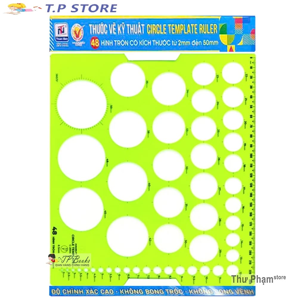 Thước Vẽ Kỹ Thuật 48 Hình Tròn Kích Thước Từ 2mm - 5mm ( Loại Cứng )
