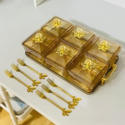 Khay Đựng Bánh Kẹo Tết, Mứt Tết 6 Hũ Thủy Tinh Kèm Dĩa Sang Trọng - Hộp Đựng Mứt Tết 4