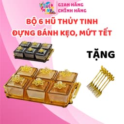 Khay Đựng Bánh Kẹo Tết, Mứt Tết 6 Hũ Thủy Tinh Kèm Dĩa Sang Trọng - Hộp Đựng Mứt Tết 1