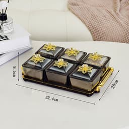 Khay Đựng Bánh Kẹo Tết, Mứt Tết 6 Hũ Thủy Tinh Kèm Dĩa Sang Trọng - Hộp Đựng Mứt Tết 6