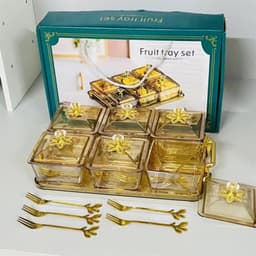 Khay Đựng Bánh Kẹo Tết, Mứt Tết 6 Hũ Thủy Tinh Kèm Dĩa Sang Trọng - Hộp Đựng Mứt Tết 7