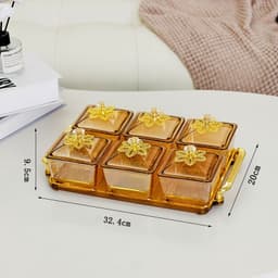 Khay Đựng Bánh Kẹo Tết, Mứt Tết 6 Hũ Thủy Tinh Kèm Dĩa Sang Trọng - Hộp Đựng Mứt Tết 5