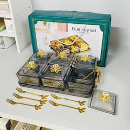Khay Đựng Bánh Kẹo Tết, Mứt Tết 6 Hũ Thủy Tinh Kèm Dĩa Sang Trọng - Hộp Đựng Mứt Tết 8