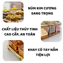 Khay Đựng Bánh Kẹo Tết, Mứt Tết 6 Hũ Thủy Tinh Kèm Dĩa Sang Trọng - Hộp Đựng Mứt Tết 2