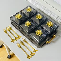 Khay Đựng Bánh Kẹo Tết, Mứt Tết 6 Hũ Thủy Tinh Kèm Dĩa Sang Trọng - Hộp Đựng Mứt Tết 3