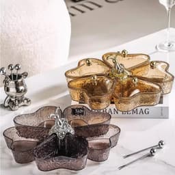 Khay Đựng Bánh Kẹo Tết, Mứt Tết 6 Hũ Thủy Tinh Kèm Dĩa Sang Trọng - Hộp Đựng Mứt Tết 9