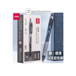 ( Hộp 12 cây)Bút gel bấm Deli S08 0.5mm thiết kế thon gọn trẻ trung, mực xanh- đen. 8
