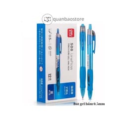 ( Hộp 12 cây)Bút gel bấm Deli S08 0.5mm thiết kế thon gọn trẻ trung, mực xanh- đen. 1