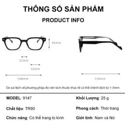 Gọng kính cận thời trang nam nữ ANDU EYEWEAR dáng vuông chống tia UV nhựa cốt kim loại - 91AD47 9