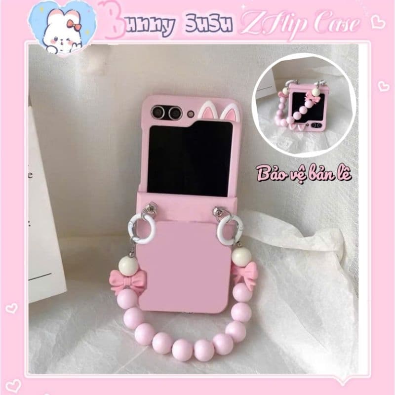 [CÓ SẴN] Ốp Z Flip6 - Z Flip5 - Flip4 - Flip3 5G màu pastel dây nơ charm tai mèo kèm thanh bảo vệ bản lề