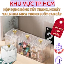 Hộp Đựng Bông Tẩy Trang, Ngoáy Tai, Trang Điểm Cao Cấp Chất Liệu Mica Trong Cao Cấp Dày Dặn 1