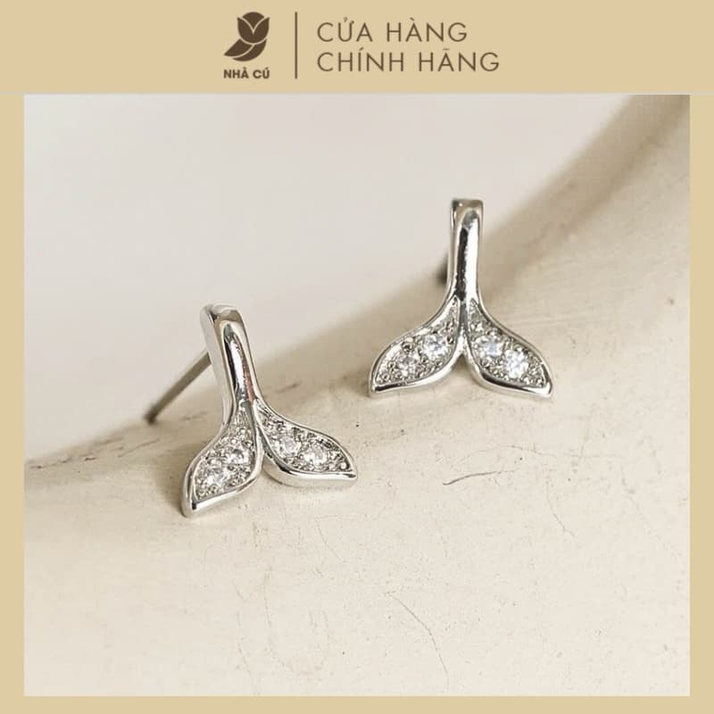 Bông Tai Nữ Đá Zircon Cz 5A Hình Đuôi Cá NHÀ CÚ Cây Xỏ Bạc 925 Nữ Tính Phong Cách Khuyên Tai Hàn Quốc 17934
