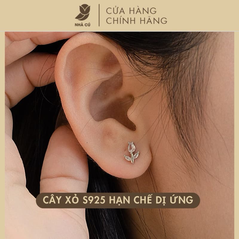 Bông Tai Nữ NHÀ CÚ Hoa Tulip Cây Xỏ Bạc 925 Màu Bạc Nữ Tính 148464