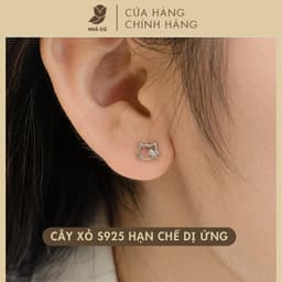 Bông Tai Nữ Cây Xỏ Bạc 925 NHÀ CÚ Hình Mèo Kitty Đính Đá Zicron Cz 5A Màu Bạc Dễ Thương 18507 1