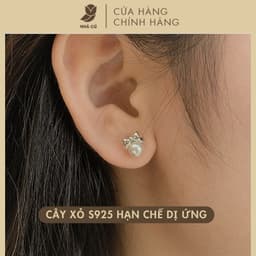 Bông Tai Nữ Cây Xỏ Bạc 925 NHÀ CÚ Hình Nơ Đính Ngọc Thanh Lịch 18504 1
