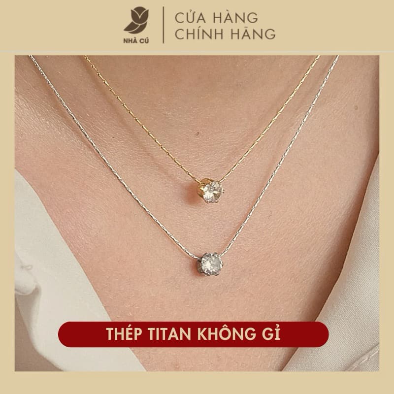 [Titan] Dây Chuyền/ Vòng Cổ Mặt Đá Bao Tròn NHÀ CÚ Thép Y Tế Titan Phong Cách Đơn Giản Tinh Tế 7134