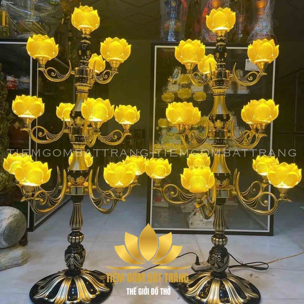Đèn thờ hoa sen lưu ly có 3 size ( 7 bông - 9 bông - 13 bông )