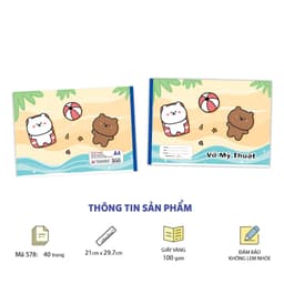 Sổ Vở Vẽ Mỹ Thuật A4 - Ghim Gáy Mở Ngang - 20 Tờ - 100gsm - Minh Châu 578 4