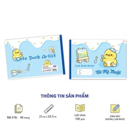 Sổ Vở Vẽ Mỹ Thuật A4 - Ghim Gáy Mở Ngang - 20 Tờ - 100gsm - Minh Châu 578 3
