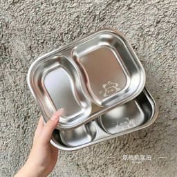Khay ăn 2 ngăn kèm thìa hình thú dễ thương chất liệu inox không rỉ an toàn cho các bé 6