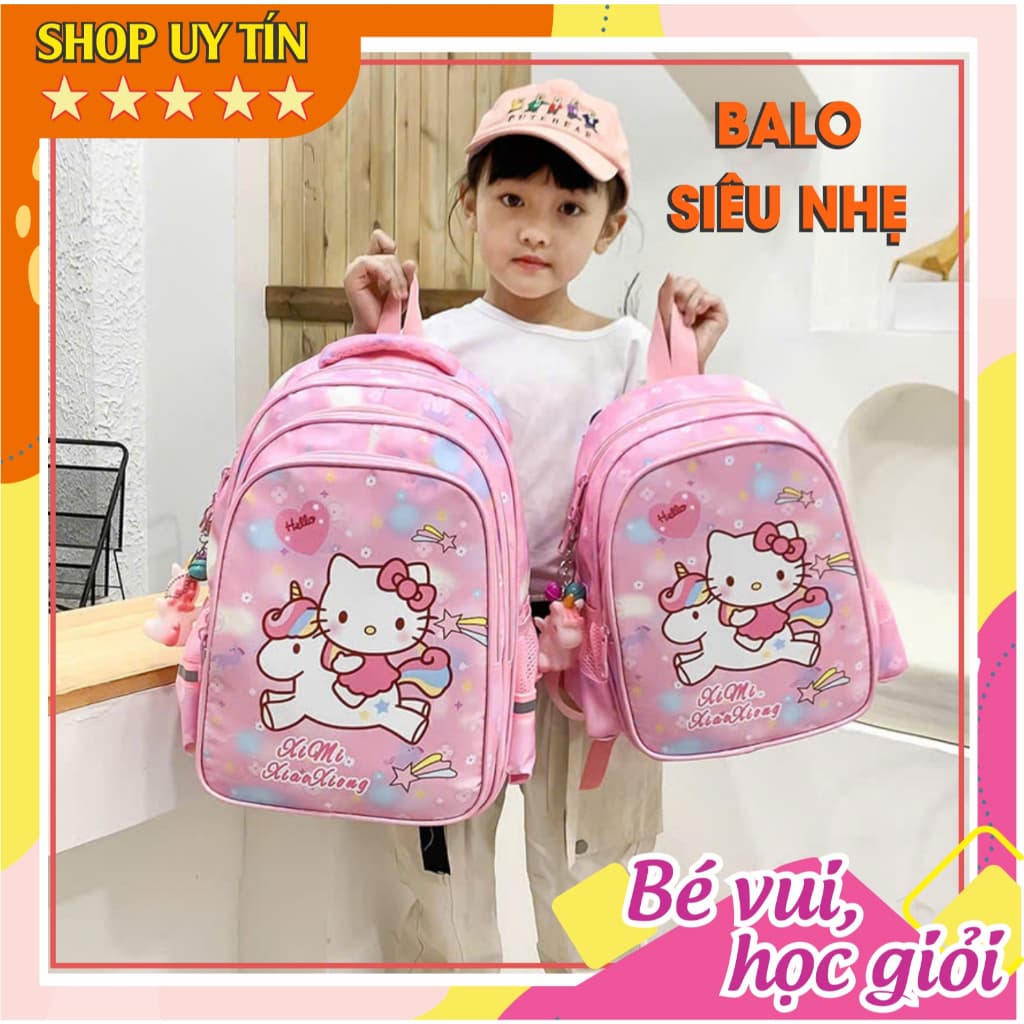 Ba lô bé gái siêu nhẹ hình kitty pony kỳ lân chống thấm nước cho học sinh mẫu giáo cấp 1 tiểu học