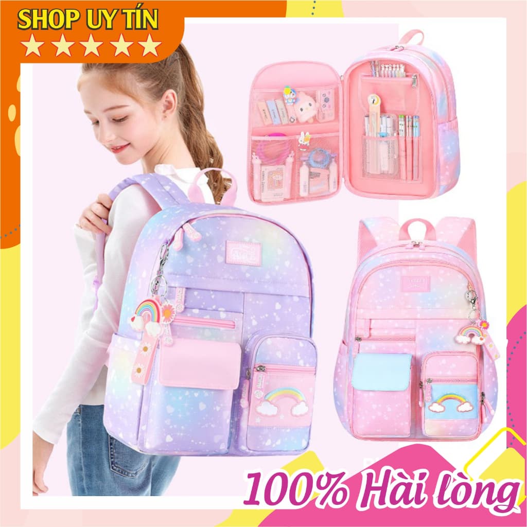 [Tặng phụ kiện cầu vồng] Balo ulzzang nữ thời trang hàn quốc màu pastel đẹp dễ thương đựng vừa laptop đi học cấp 2 3