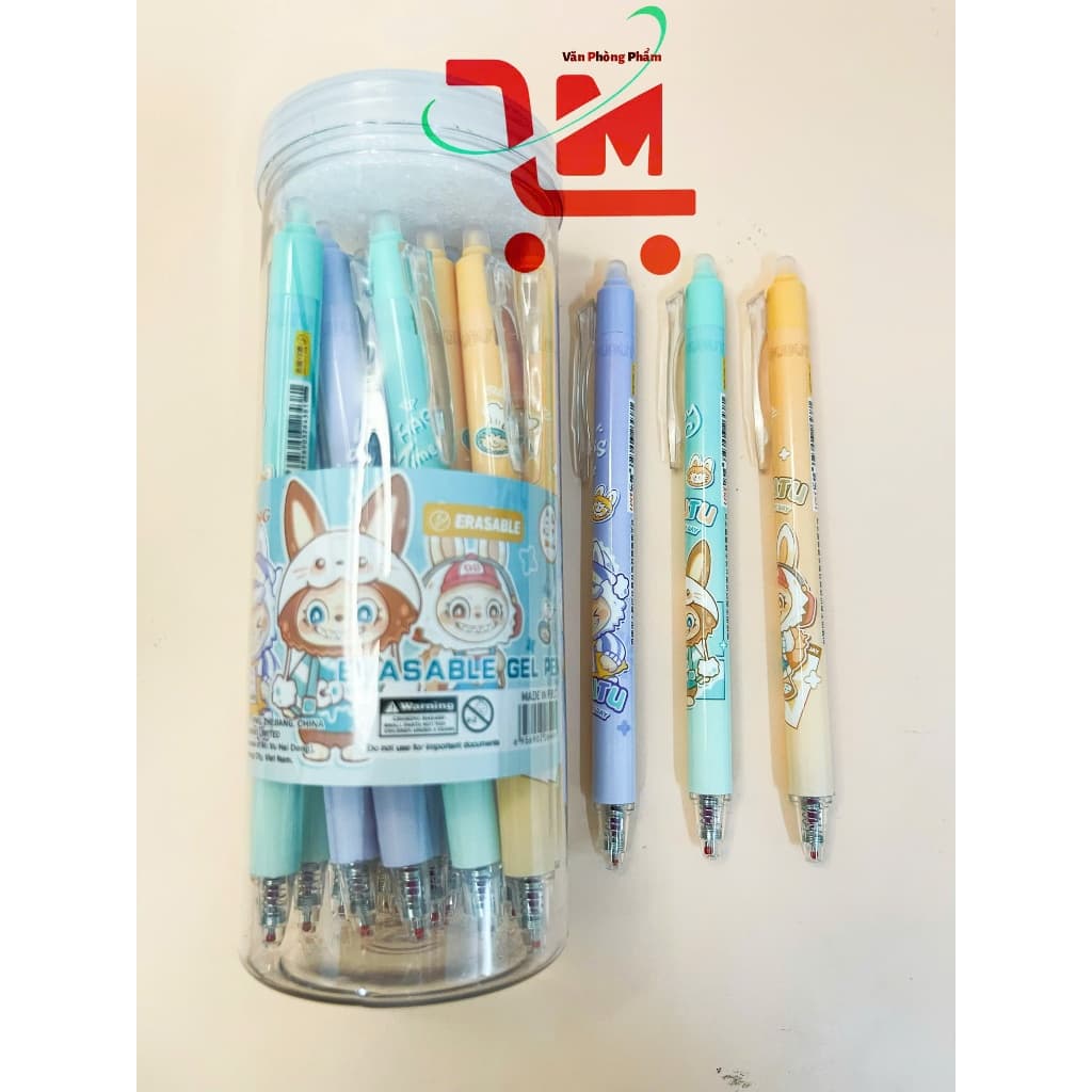 Lon 20 Cây Bút Gel Bấm Xoá Được Nhiều Mẫu Hoạt Hình Ngòi 0.5MM/ Mực Xanh, Tím, Gôm Bôi Không Mòn (Giao Mẫu Ngẫu Nhiên)