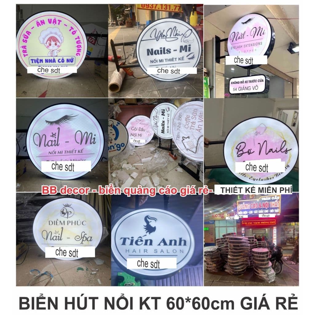 Biển quảng cáo hút nổi, Biển mica hút nổi, hộp đèn, IN 2 MẶT, CÓ THANH TREO(KT 60*60cm)