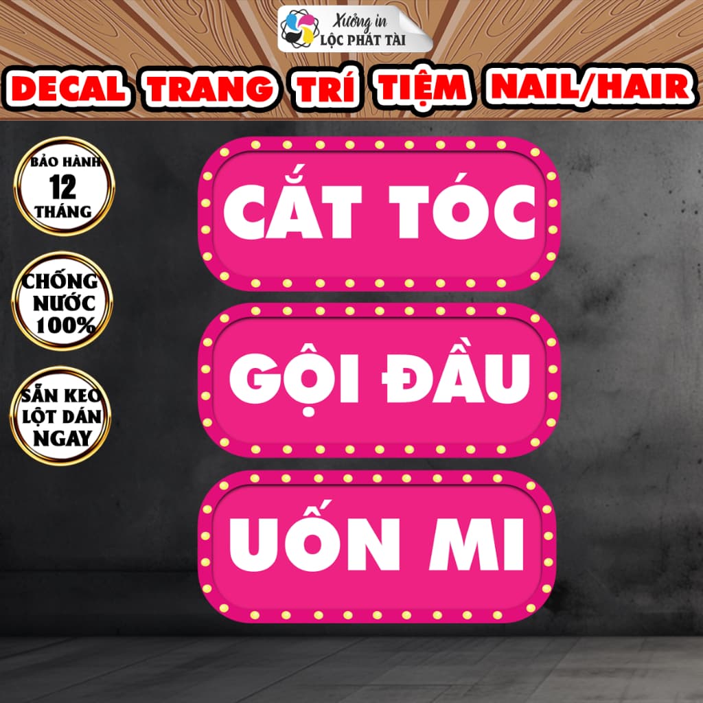 Decal sẵn keo SPA/NAIL/SALON nền Hồng chữ Trắng chống nước đắt khách Lộc Phát Tài