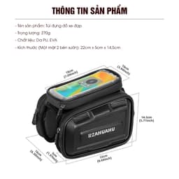 Túi Xe Đạp Treo Khung Sườn Đựng Đồ 2 Ngăn Vải PU Chống Nước, Túi Xe Đạp TPU Cảm Ứng Mượt - TX2N 6