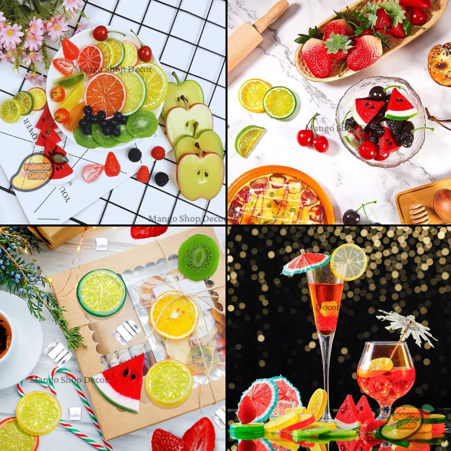 Set lát hoa quả trái cây giả dưa hấu , kiwi , táo , dâu tây , lát chanh