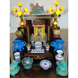 set ban 56 cột vuông đồng tiền RỒNG VIỆT,combo trọn bộ gấm xanh cho gia chủ mệnh thủy 5