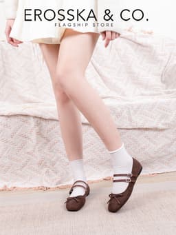Erosska - Giày búp bê chấm bi kiểu dáng balletcore hottrend màu đen chấm bi - EL086 12