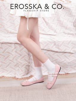 Erosska - Giày búp bê chấm bi kiểu dáng balletcore hottrend màu đen chấm bi - EL086 14