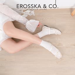 EROSSKA - Giày nữ ballet core lưới quai ngang phối nơ màu trắng kiểu dáng basic màu kem  - EL085 4