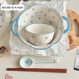 VINBEO Set Bát Sứ 4 Món Hình Bông Hoa Tuyết Siêu Xinh🌸🌸🌸 BIN002 7