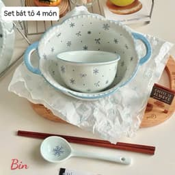 VINBEO Set Bát Sứ 4 Món Hình Bông Hoa Tuyết Siêu Xinh🌸🌸🌸 BIN002 4