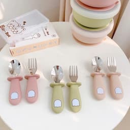 Set thìa dĩa gấu Silicon Bar rot chính hãng 1
