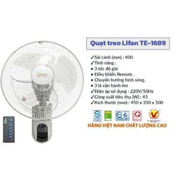 QUẠT TREO TƯỜNG remote LIFAN TE-1688, sãi cánh 40cm, 50w. bảo hành hãng 12 tháng 1
