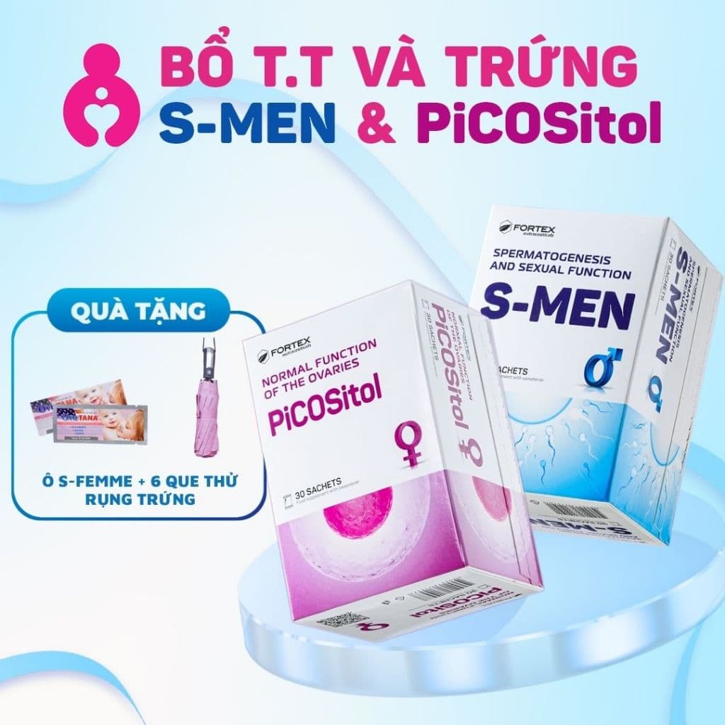 Combo Hỗ Trợ Sinh Sản S-Men, PiCOSitol Cải Thiện Chất Lượng Trứng, Tinh Trùng, Tăng Khả Năng Thụ Thai