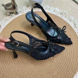 Giày cao gót lưới hoa hồng Chị Đẹp store, Giày ren lưới hoa đính nơ phong cách tiểu thư gót trụ 1-7-9 phân mã U137 8