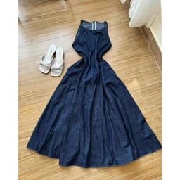 Đầm váy nữ yếm chất jean lụa mềm mại ba lỗ dáng xòe dài màu sắc trẻ trung, thanh lịch cho nàng chụp ảnh 4