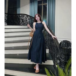 Đầm váy nữ yếm chất jean lụa mềm mại ba lỗ dáng xòe dài màu sắc trẻ trung, thanh lịch cho nàng chụp ảnh 6