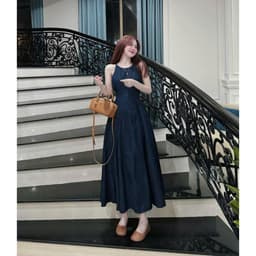Đầm váy nữ yếm chất jean lụa mềm mại ba lỗ dáng xòe dài màu sắc trẻ trung, thanh lịch cho nàng chụp ảnh 3