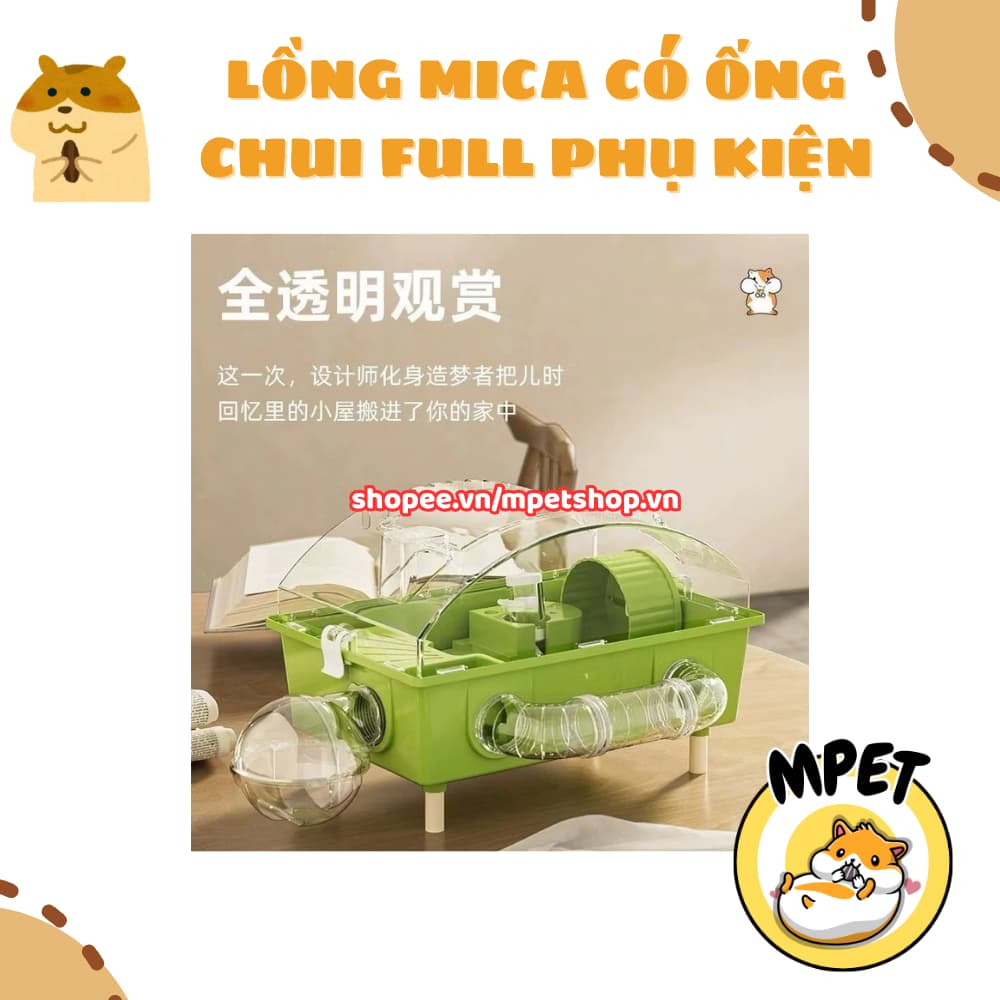 Lồng Mica Có Ống Chui FULL PHỤ KIỆN