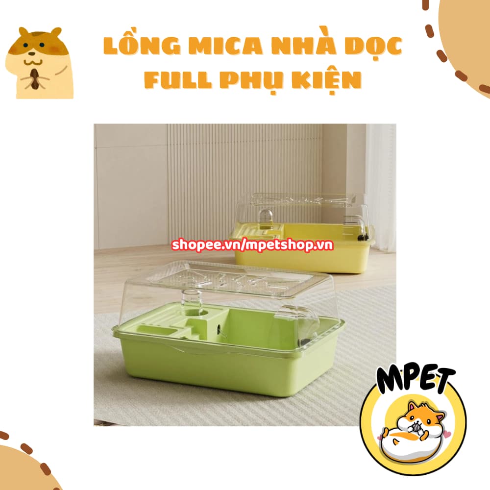 Lồng Mica Nhà Ngang FULL PHỤ KIỆN – Thiết Kế Rộng Rãi, Tiện Lợi