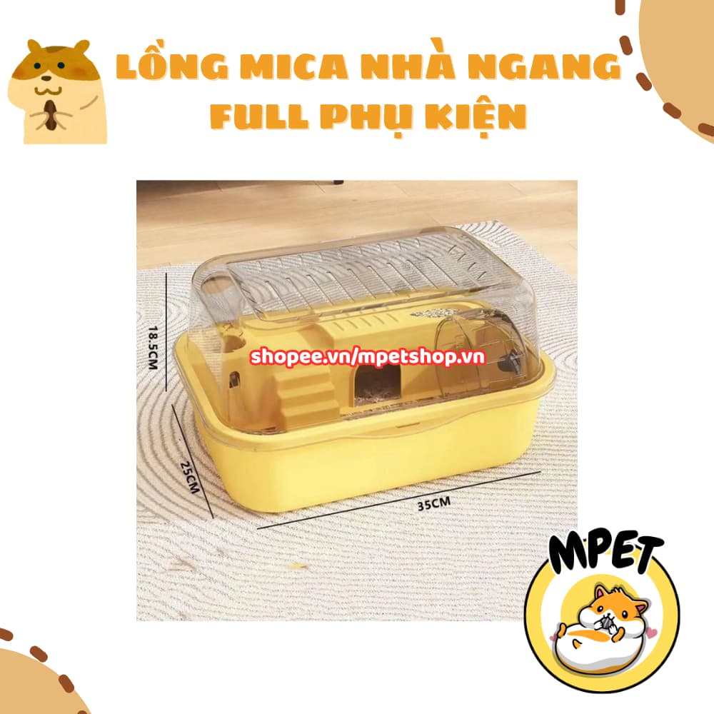 Lồng Mica Nhà Ngang FULL PHỤ KIỆN – Nhỏ Gọn, Tiện Lợi, Trong Suốt
