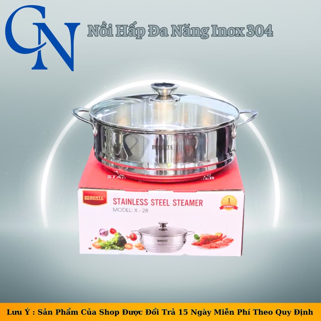 Nồi xửng hấp inox 304 LORENTE size 28cm tương ứng các nồi size 24cm-26cm-28cm
